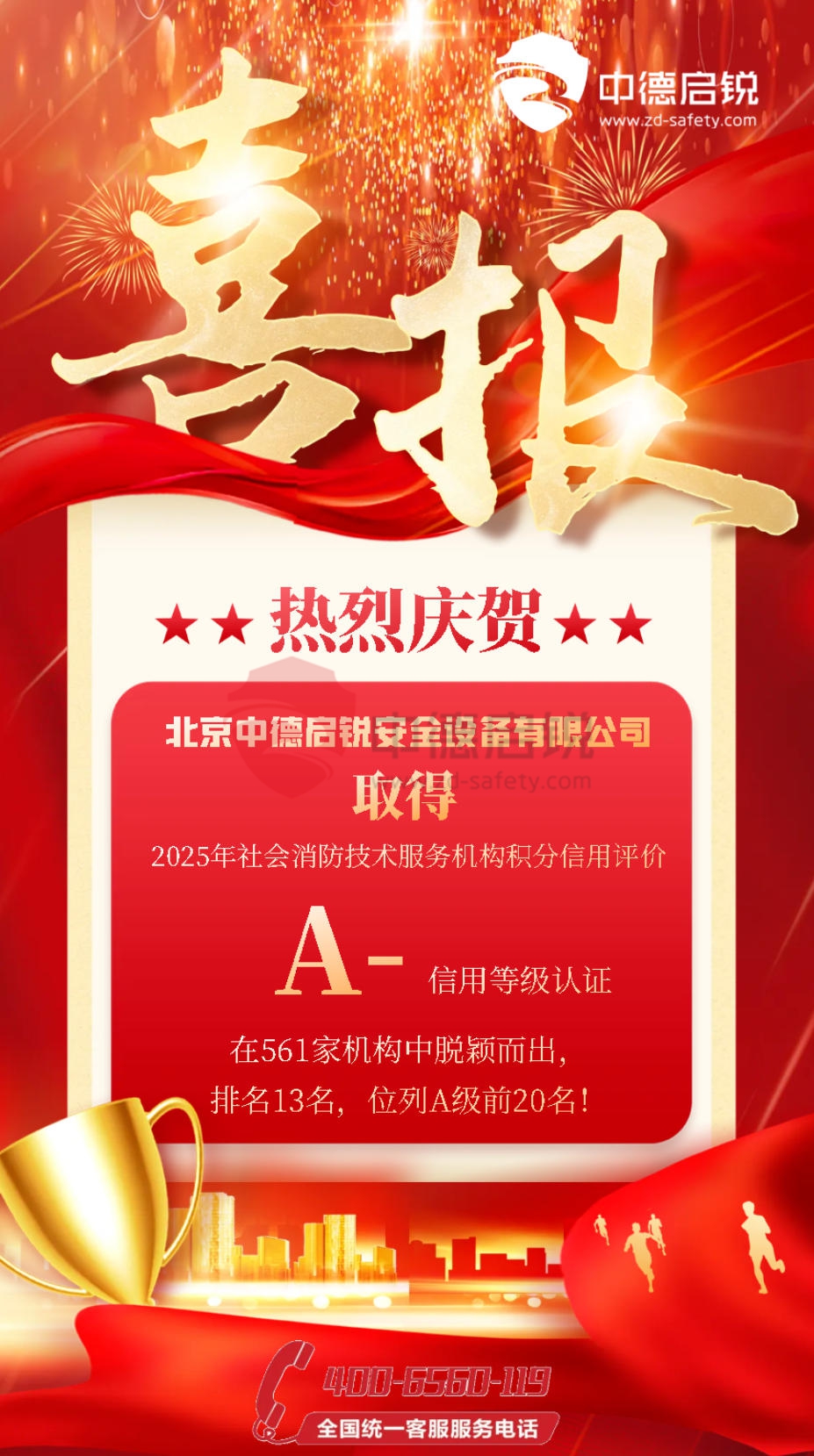 消防技术服务机构积分信用等级评价结果揭晓，中德启锐荣获A-信用等级